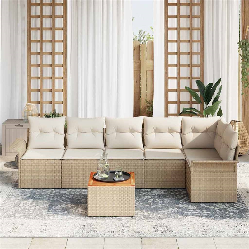 vidaXL Solid Acacia Wood Sofa Set with Cushions in Beige