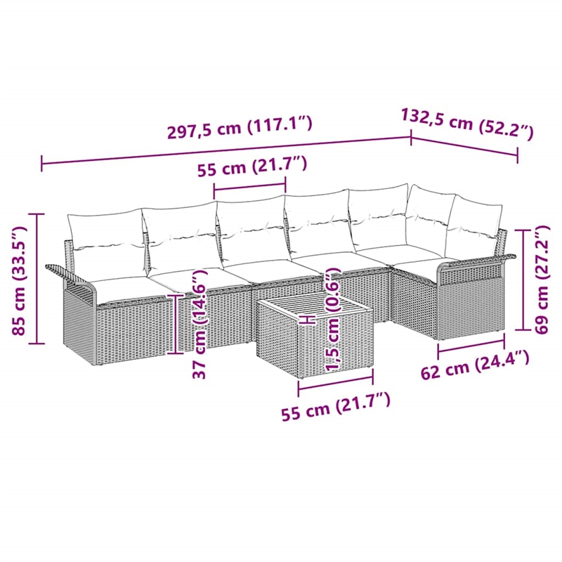 vidaXL Solid Acacia Wood Sofa Set with Cushions in Beige