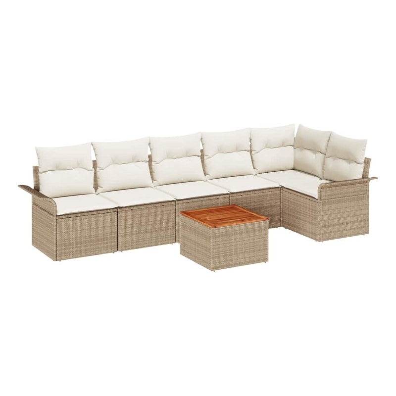 vidaXL Solid Acacia Wood Sofa Set with Cushions in Beige
