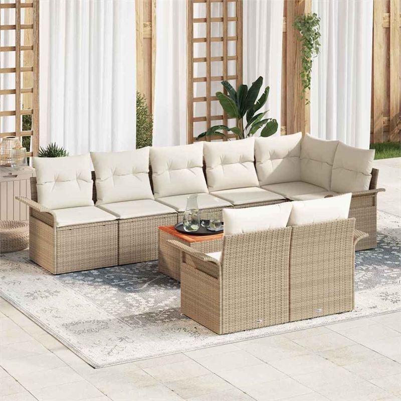 vidaXL Solid Acacia Wood Large Sofa Set with Cushions in Beige