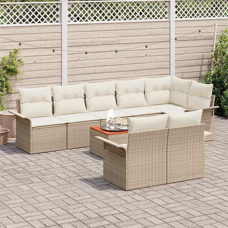 vidaXL Solid Acacia Wood Large Sofa Set with Cushions in Beige