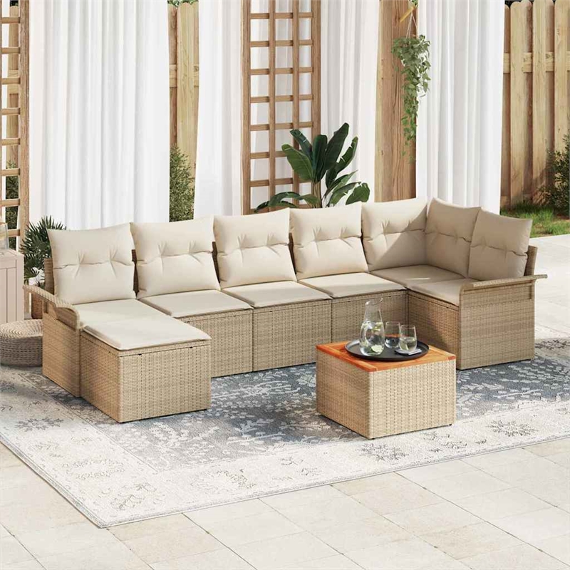 vidaXL Solid Acacia Wood Sofa Set with Cushions in Beige