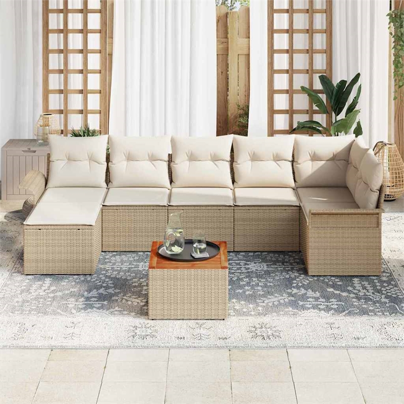 vidaXL Solid Acacia Wood Sofa Set with Cushions in Beige