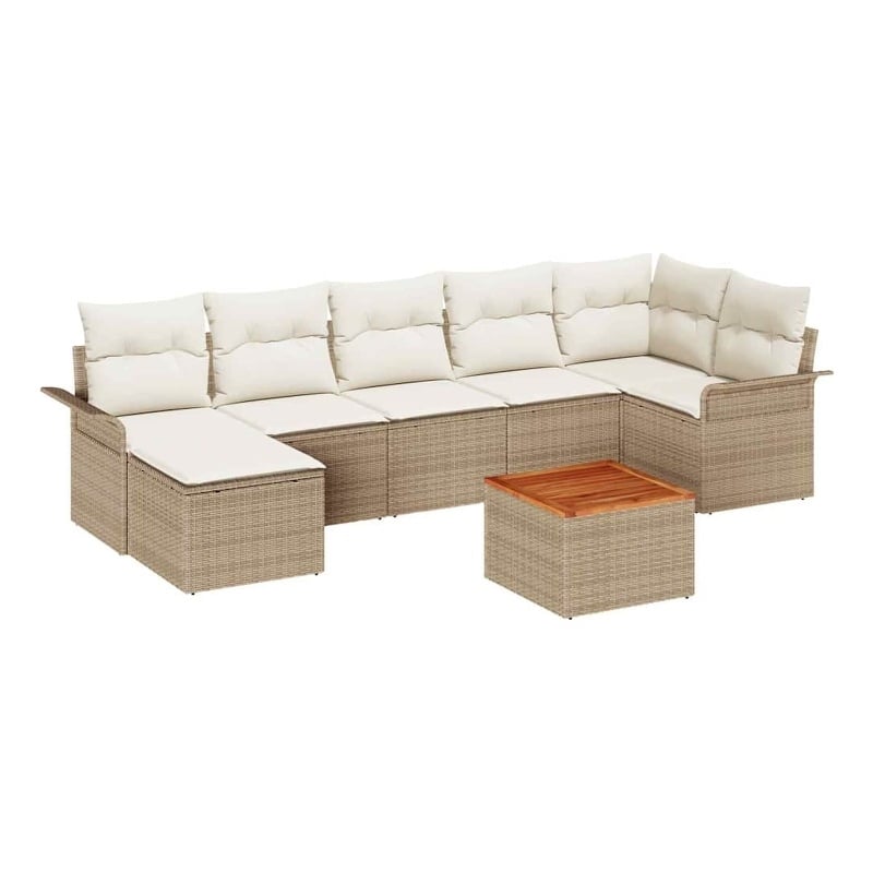 vidaXL Solid Acacia Wood Sofa Set with Cushions in Beige