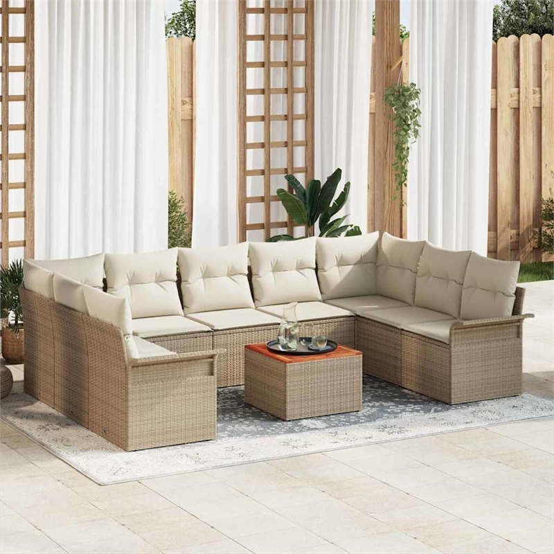 vidaXL Solid Acacia Wood Large Sofa Set with Cushions in Beige