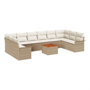 vidaXL Solid Acacia Wood Sofa Set with Cushions in Beige