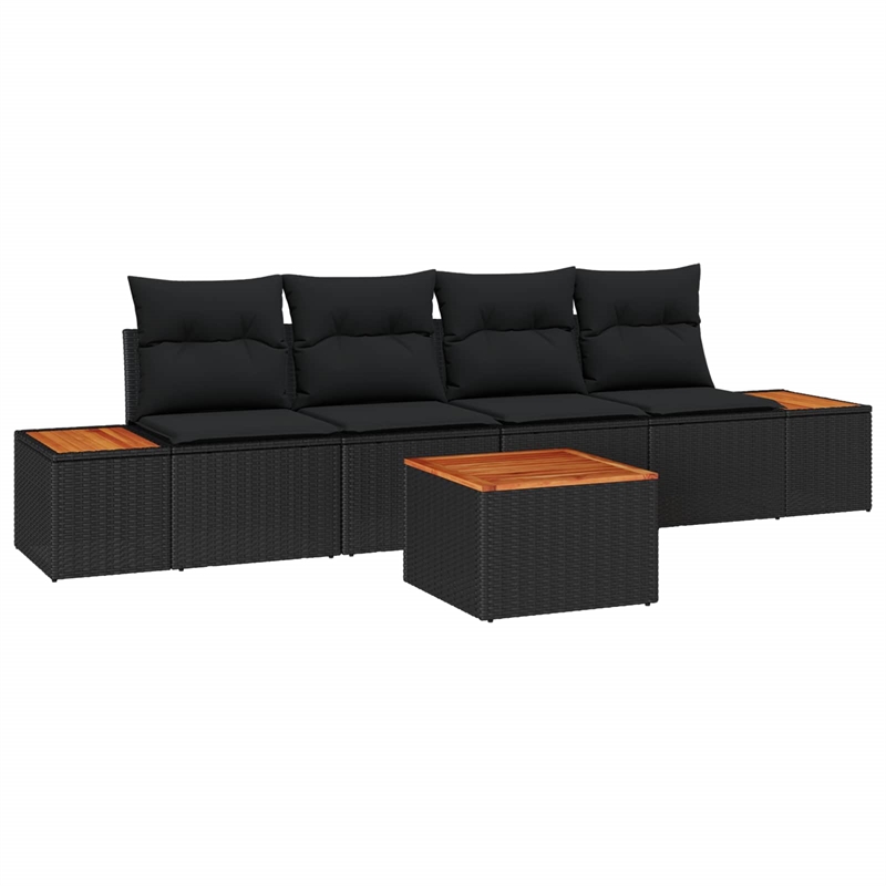 vidaXL Poly Rattan Sofa Set with Cushions in Black