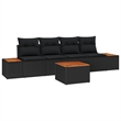 vidaXL Poly Rattan Sofa Set with Cushions in Black