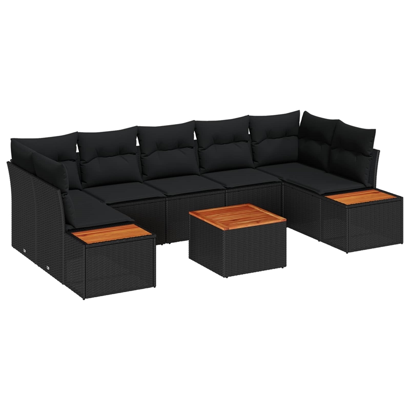 vidaXL Solid Acacia Wood Large Sofa Set with Cushions in Black