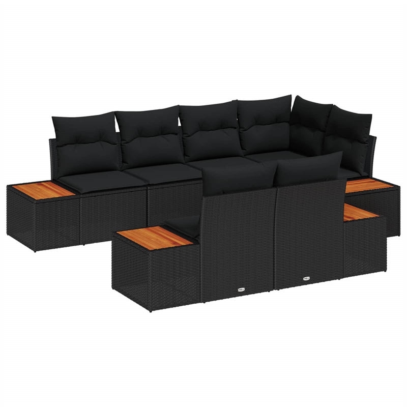 vidaXL Poly Rattan Sofa Set with Cushions in Black