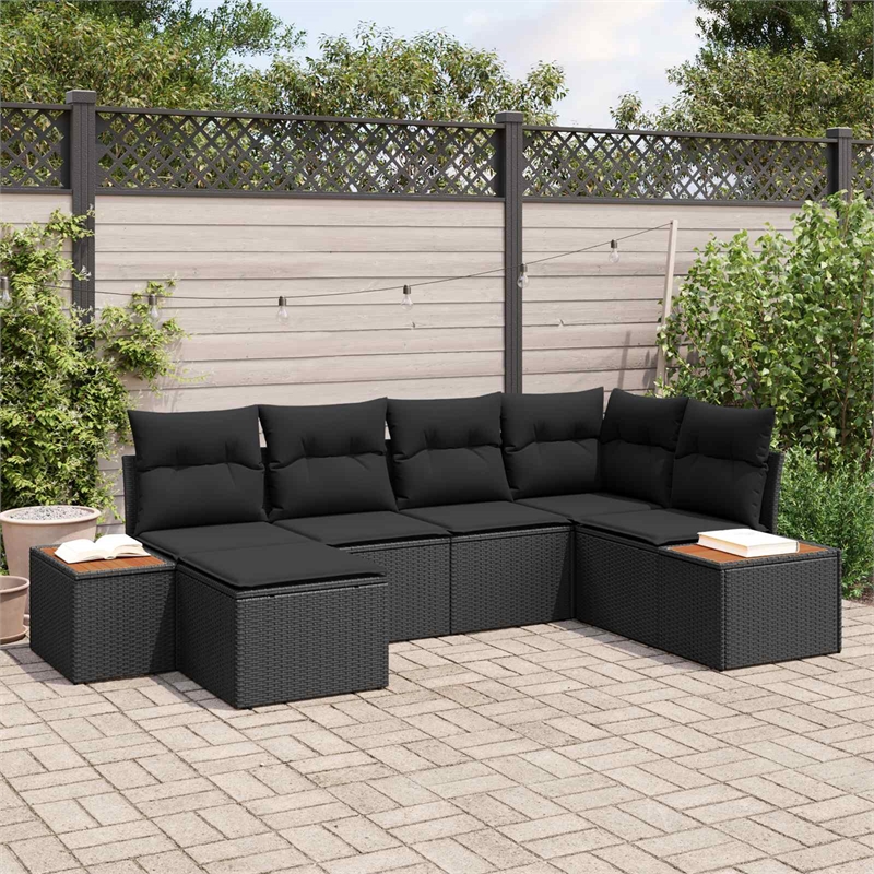 vidaXL Poly Rattan Sofa Set with Cushions in Black