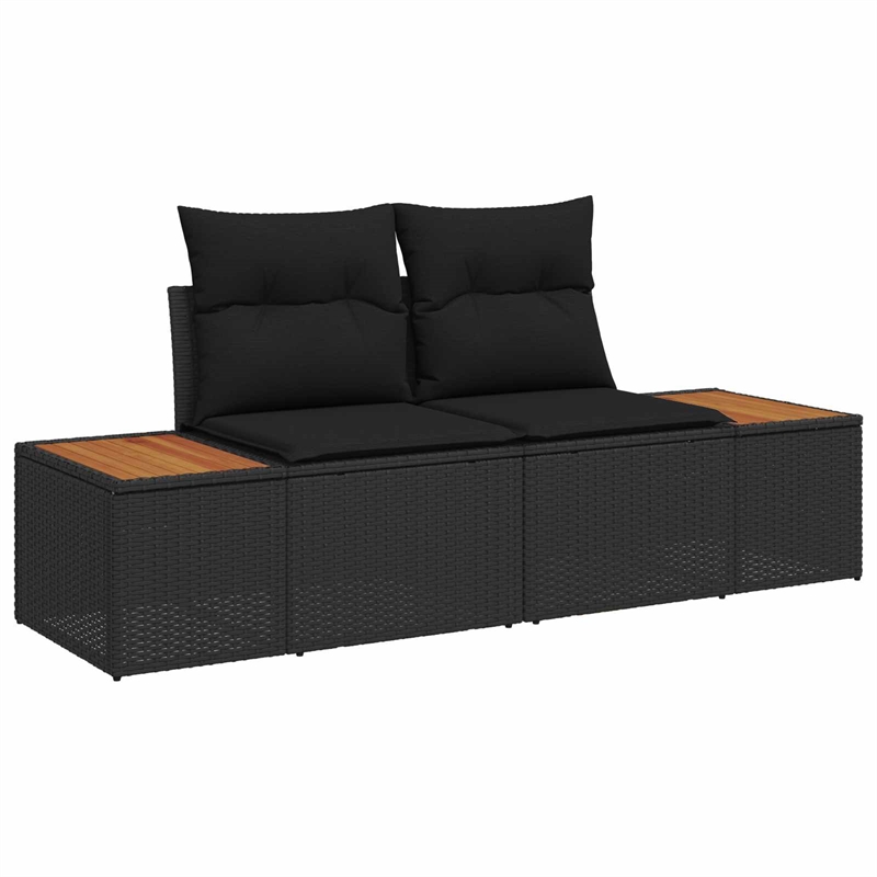 vidaXL Poly Rattan Sofa Set with Cushions in Black