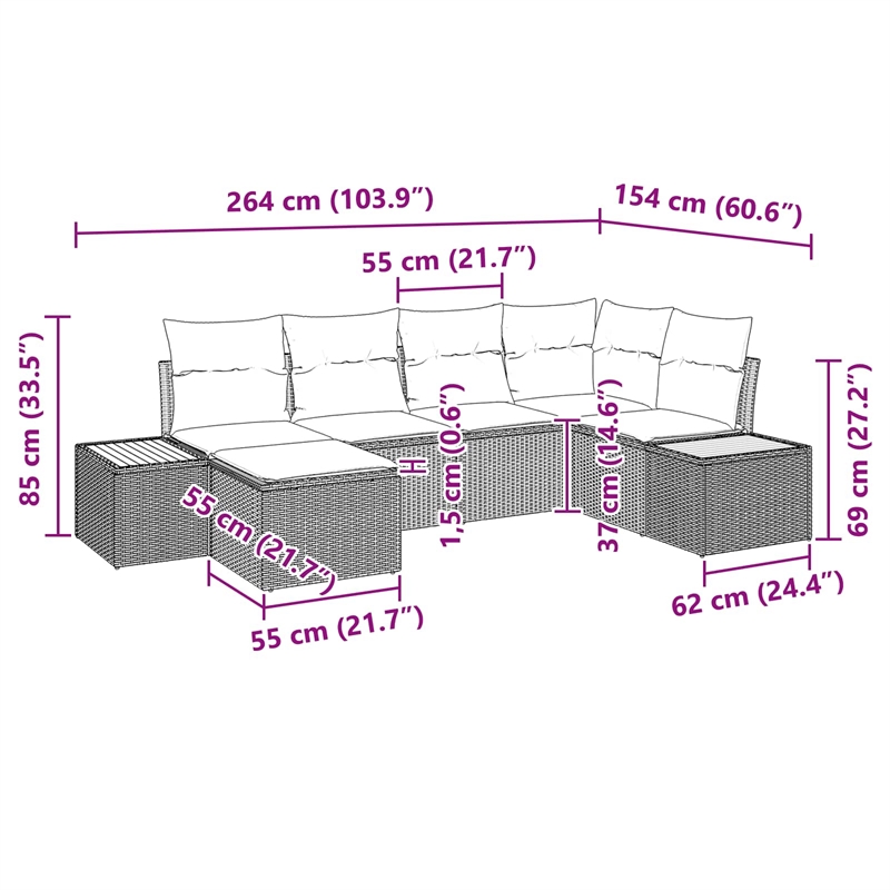 vidaXL Poly Rattan Sofa Set with Cushions in Black