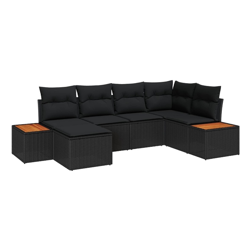 vidaXL Poly Rattan Sofa Set with Cushions in Black
