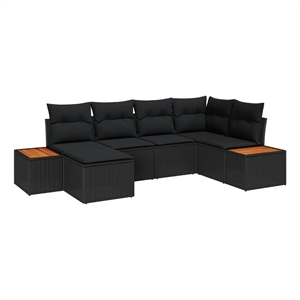 vidaXL Poly Rattan Sofa Set with Cushions in Black