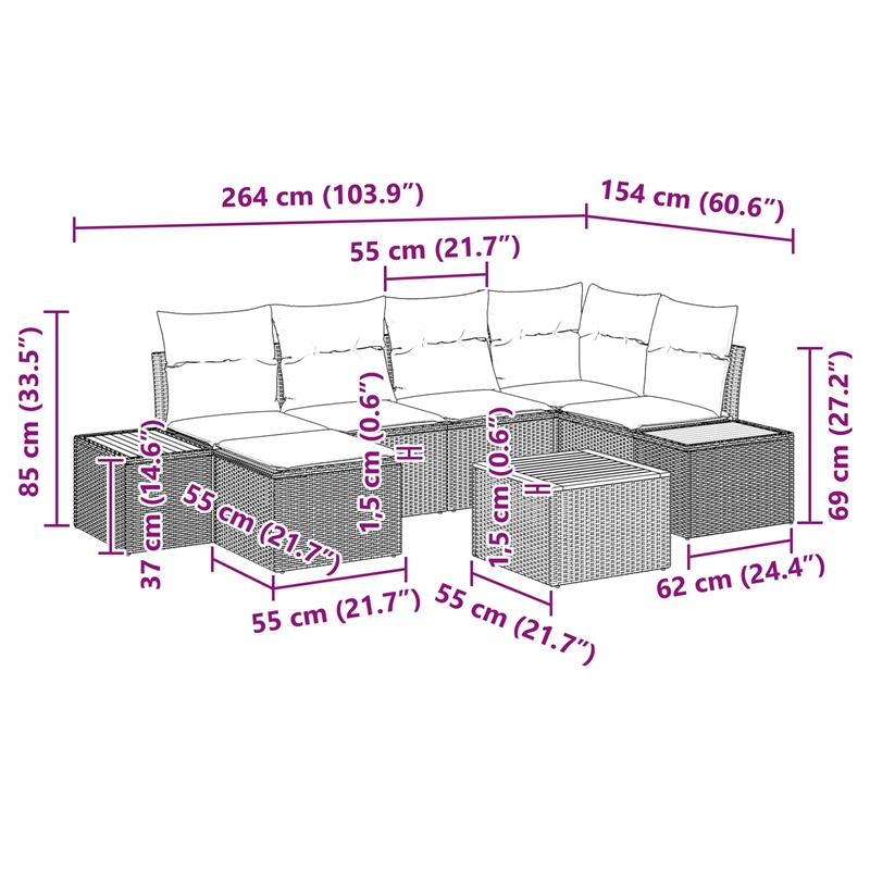 vidaXL Poly Rattan Sofa Set with Cushions in Black