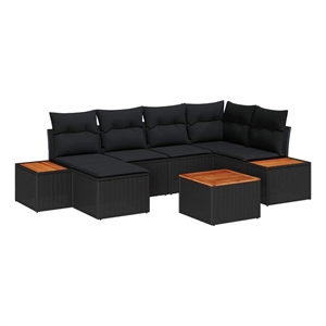 vidaXL Poly Rattan Sofa Set with Cushions in Black