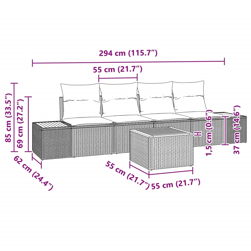 vidaXL Poly Rattan Small Sofa Set with Cushions in Black