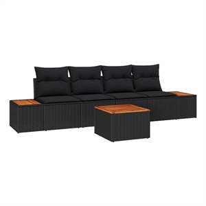 vidaXL Poly Rattan Small Sofa Set with Cushions in Black