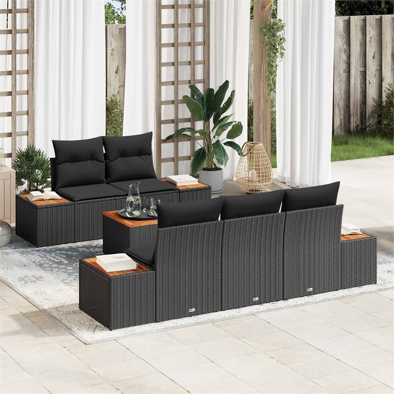 vidaXL Poly Rattan Sofa Set with Cushions in Black