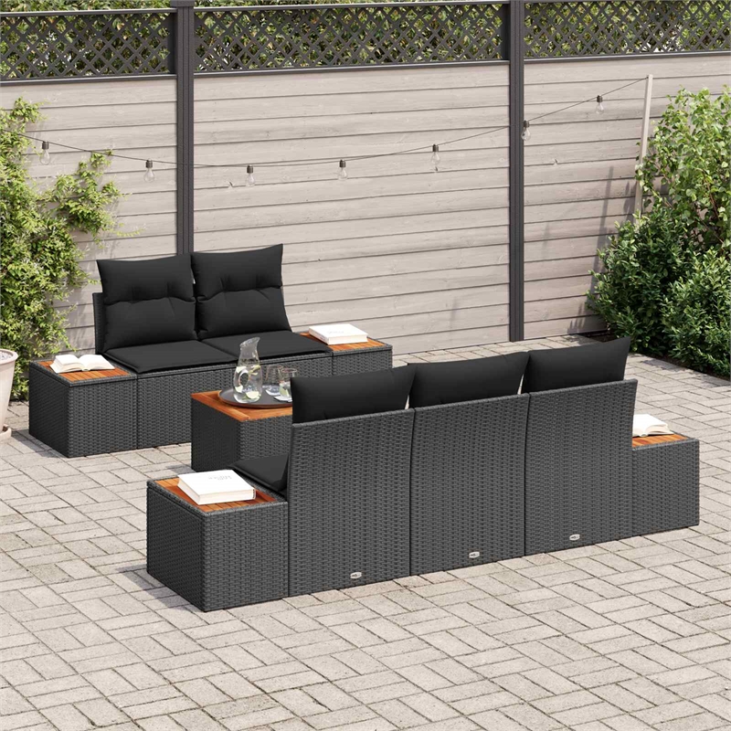 vidaXL Poly Rattan Sofa Set with Cushions in Black