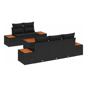 vidaXL Poly Rattan Sofa Set with Cushions in Black