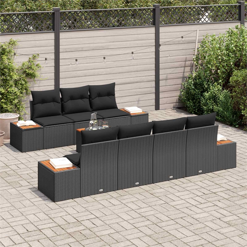 vidaXL Poly Rattan Sofa Set with Cushions in Black