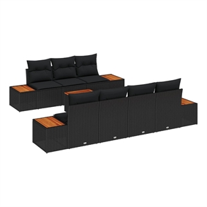 vidaXL Poly Rattan Sofa Set with Cushions in Black