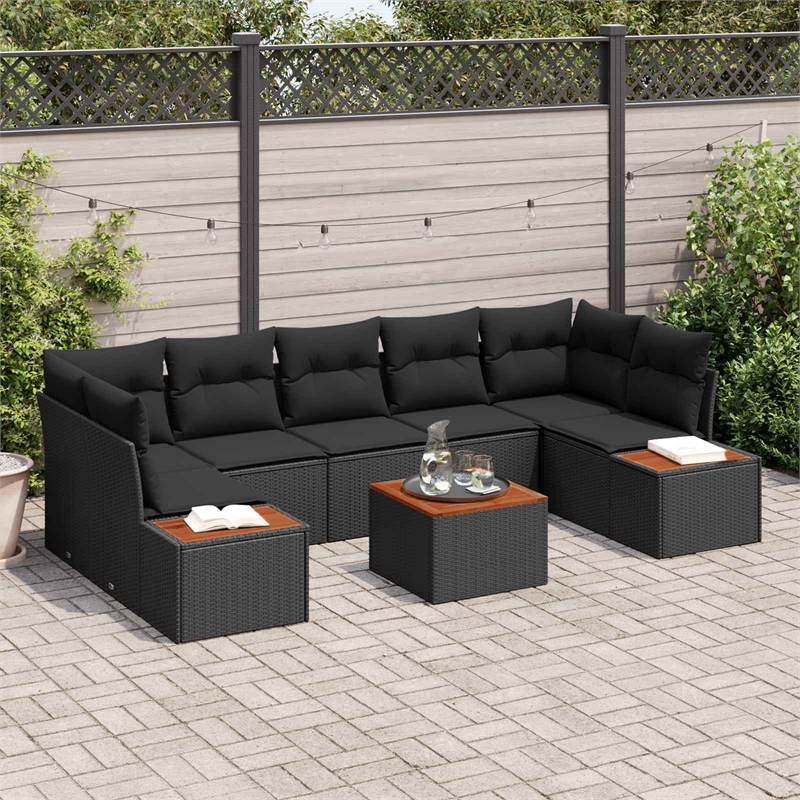 vidaXL Poly Rattan Sofa Set with Cushions in Black