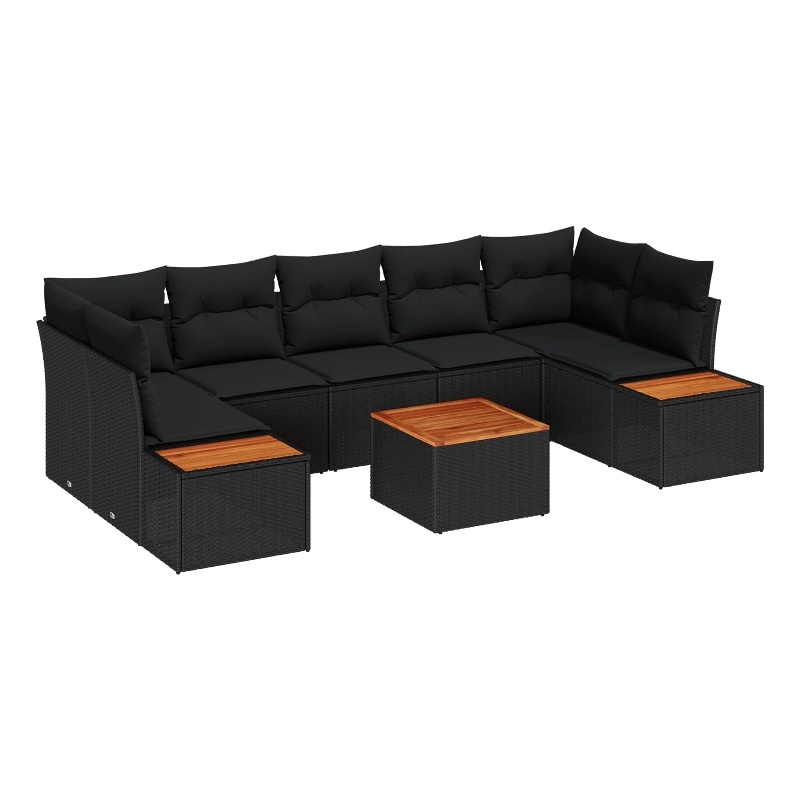 vidaXL Poly Rattan Sofa Set with Cushions in Black
