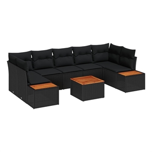 vidaXL Poly Rattan Sofa Set with Cushions in Black