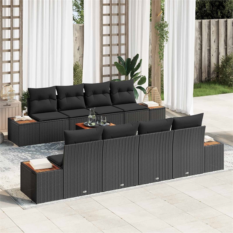 vidaXL Poly Rattan Sofa Set with Cushions in Black