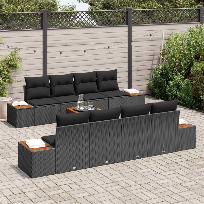 vidaXL Poly Rattan Sofa Set with Cushions in Black