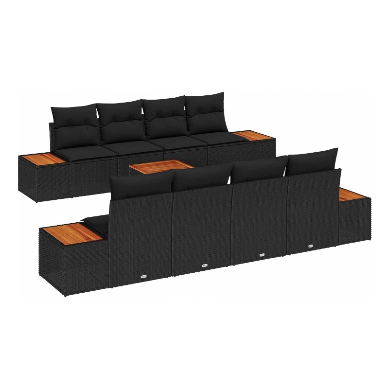 vidaXL Poly Rattan Sofa Set with Cushions in Black