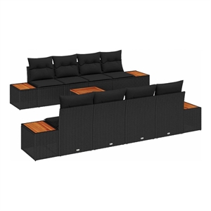 vidaXL Poly Rattan Sofa Set with Cushions in Black