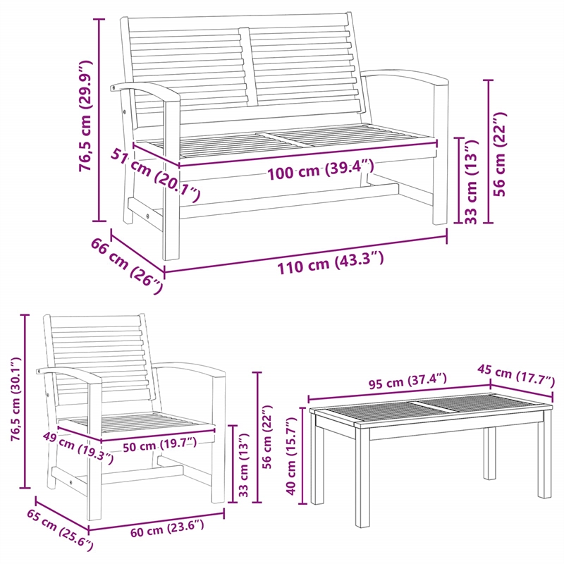 vidaXL Wood Sofa Set in Natural