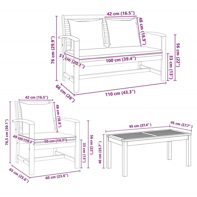 vidaXL Wood Sofa Set in Natural