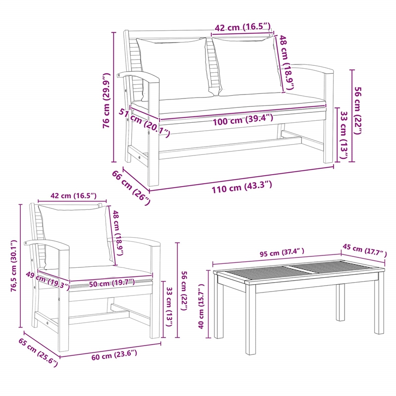 vidaXL Wood Sofa Set in Natural