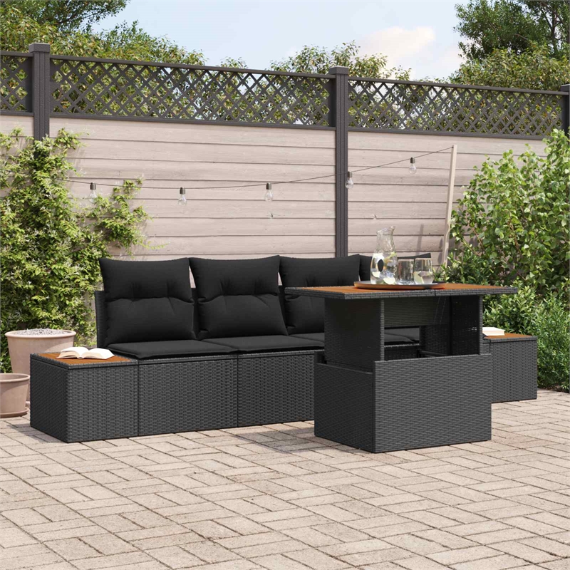 vidaXL Poly Rattan Sofa Set in Black