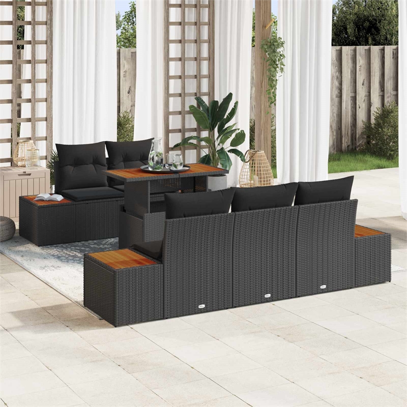 vidaXL Poly Rattan Sofa Set in Black