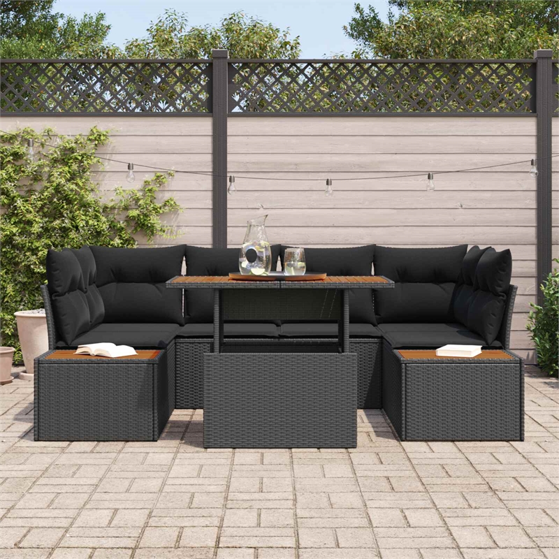 vidaXL Poly Rattan Sofa Set in Black