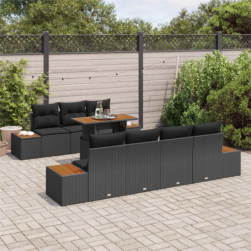 vidaXL Poly Rattan Sofa Set in Black