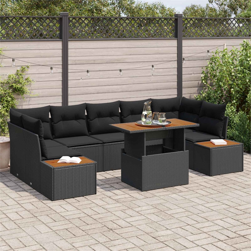 vidaXL Poly Rattan Sofa Set in Black