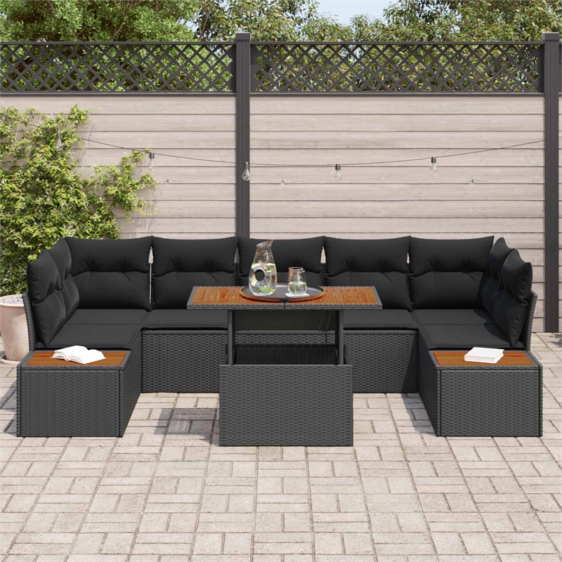 vidaXL Poly Rattan Sofa Set in Black