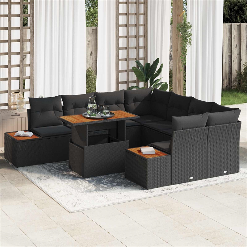 vidaXL Poly Rattan Sofa Set in Black