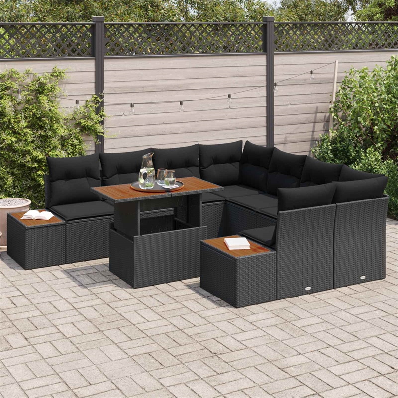 vidaXL Poly Rattan Sofa Set in Black