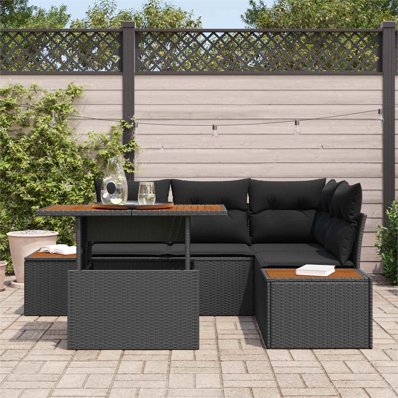 vidaXL Poly Rattan Sofa Set in Black