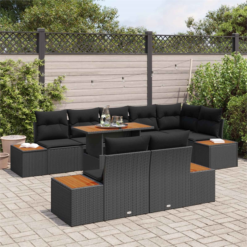 vidaXL Poly Rattan Sofa Set in Black