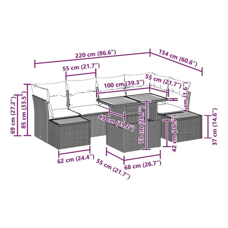 vidaXL Poly Rattan Sofa Set in Black