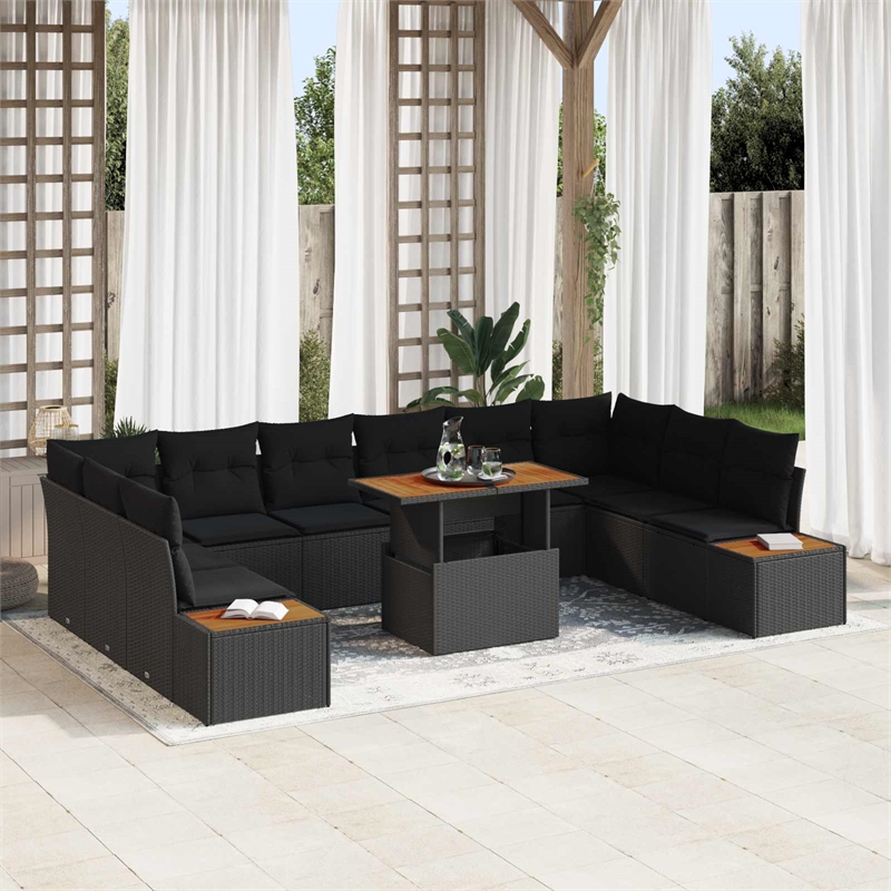 vidaXL Poly Rattan Sofa Set in Black